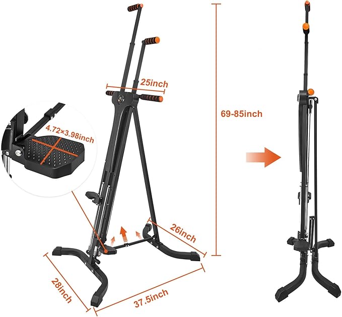 Vertical Climber Exercise Machine for Home Gym with 4 Metal Guide Rails Folding Exercise Climber Cardio Workout Machine 5-Level Heights Stair Stepper Newer Version, Easy to Assemble