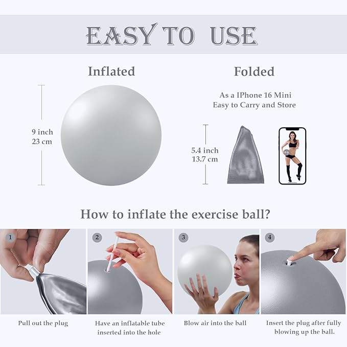 Soft Pilates Ball 9 Inch, Ideal Small Exercise Ball Between Knee Squeeze for Physical Therapy Yoga Core Medicine Abs Pt Bouncy, Mini Rubber Fitball Barre Workout Equipment for Women Men Kid Toddler