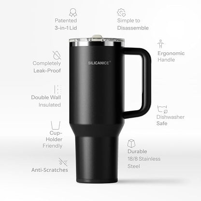 Easy Clean Pro Tumbler - 40 oz Water Bottle with Handle Quick-Disassemble Flip Straw, Leakproof Insulated Stainless Steel, Dishwasher Safe, BPA-Free Gifts for Women & Men