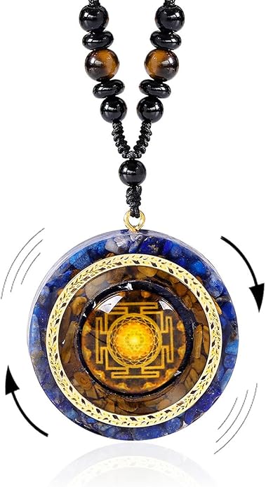 Day Day Up Orgonite Necklace - Sri Yantra Rotatable Pendant For Anti Stress Anxiety & Meditation - Malachite And Tiger Stone For Spiritual Healing & Positive Energy