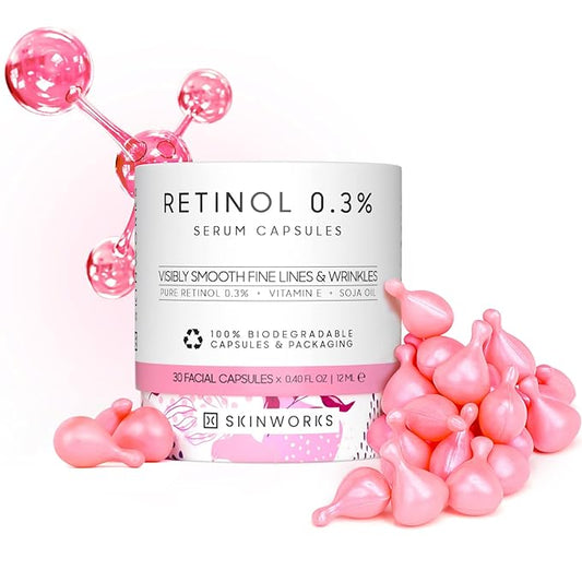 Retinol Anti Aging Wrinkle Correction Night Serum with Hyaluronic Acid Serum for Dark Spots, Post-Acne Scars, Instantly Plump & Hydrates Skin, Unscented, 30 Capsules
