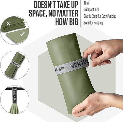 VENTURE 4TH Quick Dry Towel. Microfiber Travel Towel Ideal for Camping, Hiking, Backpacking, Gym. Lightweight & Fast Drying Travel Towels for Body. Compact & Easy to Pack - Army Green Medium