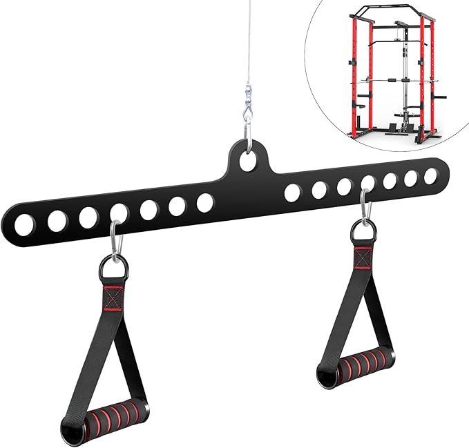 Fitness Home Pulley System Gym Accessories Spreader Bar Multi Grip Wide Lat Pull Down Bar D Handle Cable Bar Rope Attachments Cable Machine for Back Strength Train Functional Trainer Attachment