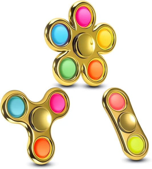 FIGROL 3 Pack Pop Fidget Spinner, Push Pop Bubble Fidget Spinner, Simple Sensory Fidget Toys Metal-Looking Plastic Hand Spinner - Stress Reduction and Anxiety Relief for Children