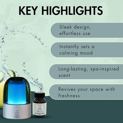 G's Breeze Smart Aroma Diffuser with 60ml Cucumber Melon Scent Refill – Bluetooth & Wi-Fi App Control - LED Lighting & Adjustable Intensity - Long-Lasting Fruity Floral Fragrance for Home or Office