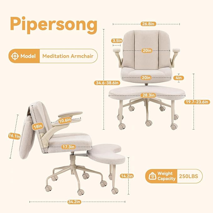 Meditation Cross Legged Armchair, ADHD Chair with Adjustable Armrests, Criss Cross Desk Chair with Flexible Back Cushion, Swivel Footrest, Arm Support and Wheels for Home Office, Cocoa