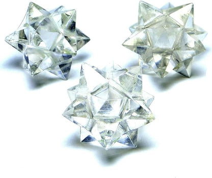 Jet 1 Pcs Clear Quartz Crystal 12-Point Merkabah Star for Healing - Panic Balancing Meditation Tool Use (0.75-1 inch, 8-10 Grams)