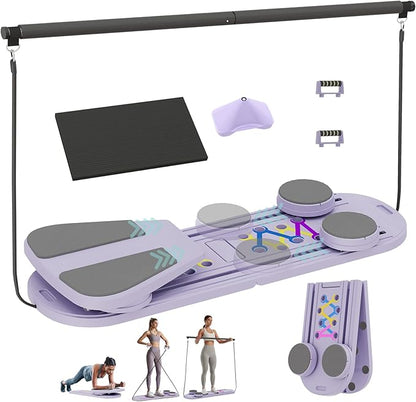 Pilates Board, Multifunctional Pilates Reformer Machine with Ab Trainer, Portable Pilates Reformer for Core & Full Body Workout, Foldable Home Gym Pilates Equipment for Women & Beginners