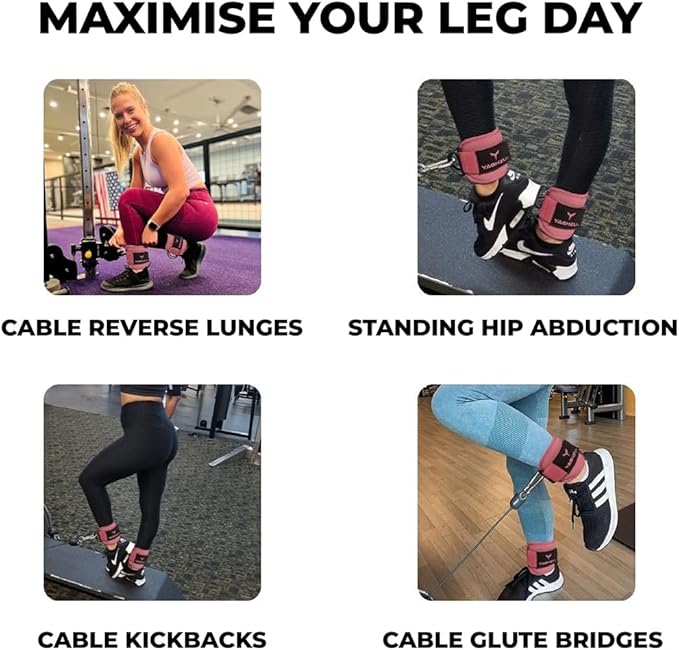 Ankle Straps for Cable Machines Women - Adjustable Gym Ankle Strap for Cable Machine, Neoprene Padded Cable Straps, Durable Leg Strap with Cable Cuff, Glute Kickback Ankle Strap with D Rings