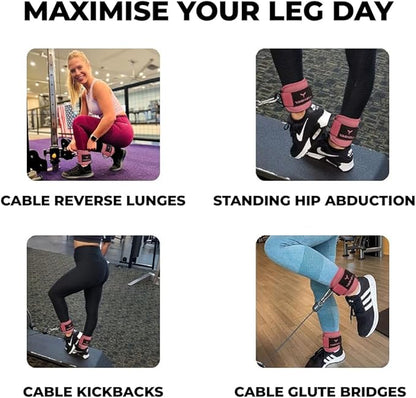 Ankle Straps for Cable Machines Women - Adjustable Gym Ankle Strap for Cable Machine, Neoprene Padded Cable Straps, Durable Leg Strap with Cable Cuff, Glute Kickback Ankle Strap with D Rings