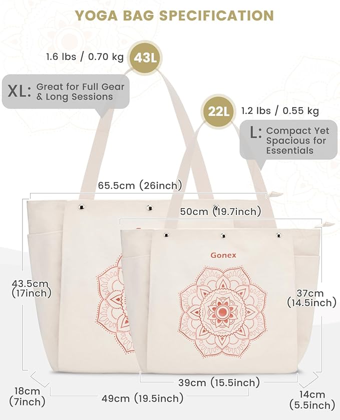 Gonex Yoga Mat Bag, Yoga Gym Bag Tote Bag with Multi Pockets For Women Men, Canvas Yoga Mat Carrier Take in Out Mat Easily For Pilates Travel Workout Office