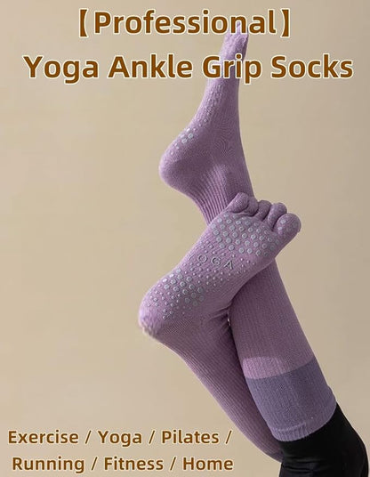 2 Pairs Anti-Slip Toe Socks No Show for Women, Warm Athletic Socks for Yoga, Fitness, Mid-Calf Compression Socks