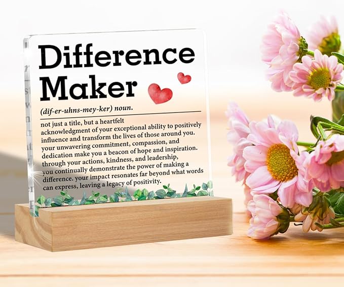 Difference Maker Gift, Thank You Gifts for Boss Coworkers Employees Teacher, Difference Maker Definition Acrylic Desk Plaque Sign Office Decor 4 x 4 Inches