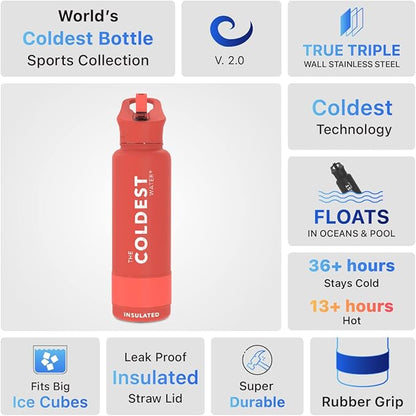 Coldest Insulated Water Bottle with Straw Lid - Stainless Steel Metal Insulated Bottle for Men & Women (Crimson Red, 40 oz)