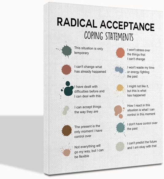 Radical Acceptance Canvas Wall Art - Mental Health Posters & DBT Poster - Therapist Office Decor 8x10 inch