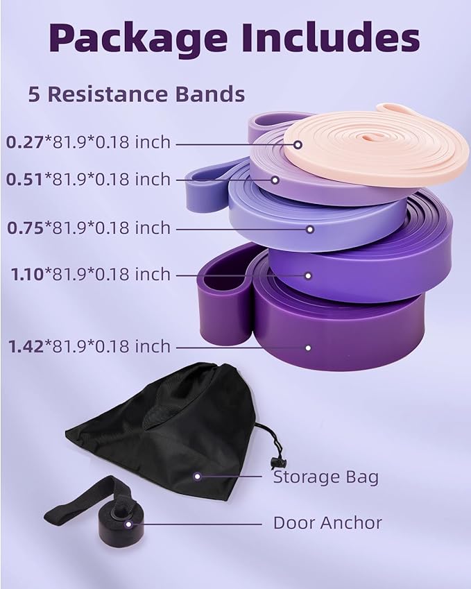 Pull Up Bands, Fitense Resistance Bands Set with Door Anchor, Stretching Assist Band, Portable Exercise, Muscle Training, Physical Therapy, Exercise Workout Bands for Working Out for Women
