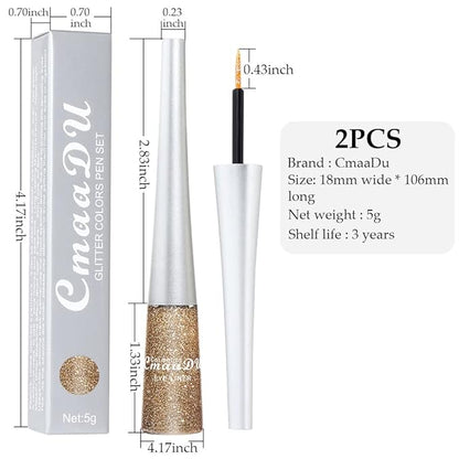 evpct 2Pcs Gold Champagne Gold Color Liquid Glitter Eyeliner Sets Eyeliner Glitter Liquid Liners for Women Liquid Sparkly Glitter Eyeliner delineador con glitter de colores para ojos colores 01+14