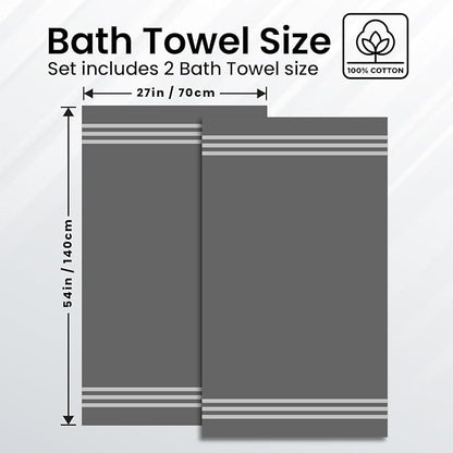 Infinitee Xclusives 100% Cotton Luxury Bath Towels Set of 2 (27x54 Inches) (Shadow Grey, Bath Towels - Pack 2)