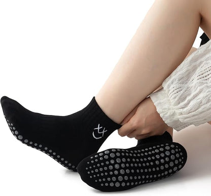 3/6 Pairs Cute Pilates Socks with Grips,Yoga Socks Barre Sock Non Slip Embroidery for Barre Ballet Barefoot Workout