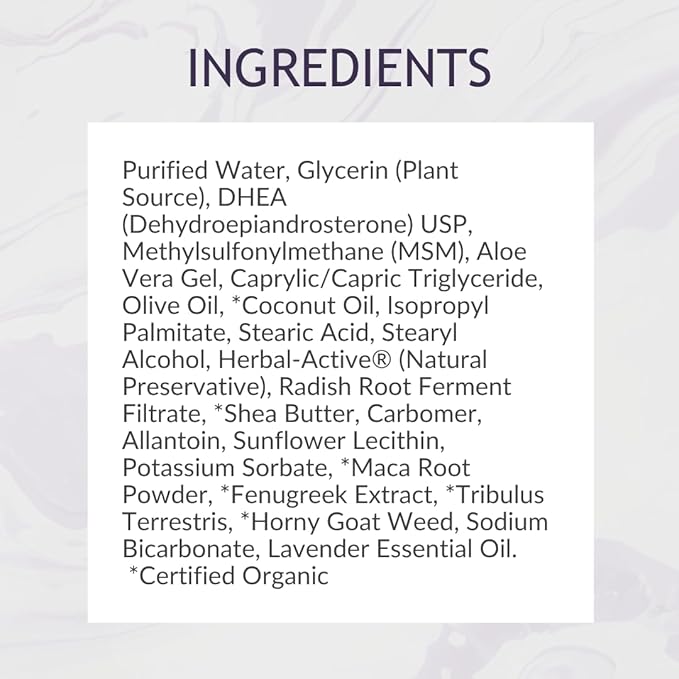 DHEA All Natural Bioidentical 50mg Dhea Cream, Two Month Supply, Dehydroepiandrosterone, Organic Fenugreek, Tribulus Terrestris, Maca Root and Hgw (Lavender)