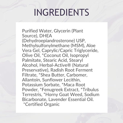 DHEA All Natural Bioidentical 50mg Dhea Cream, Two Month Supply, Dehydroepiandrosterone, Organic Fenugreek, Tribulus Terrestris, Maca Root and Hgw (Lavender)
