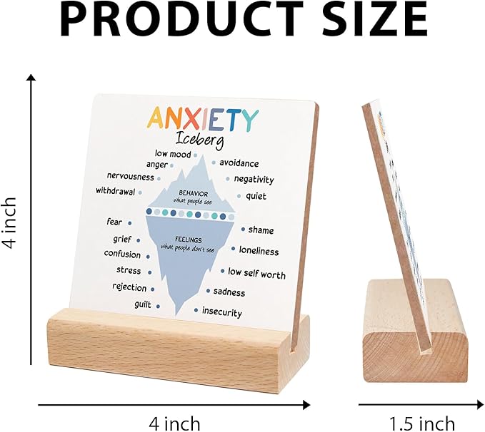 Mental Health Awareness Gift, Anxiety Therapy Wooden Sign With Wooden Stand, Counseling Office Must Haves, Mental Health Gift for Psychologist School Counselor Student Boys Girls Best Friends