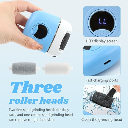 Electric Foot Callus Remover - 3 Grinding Heads & LCD Display for Fast Tough Skin Removal, Women's Home Pedicure Tool for Daily Care & Salon-Like Smooth Feet