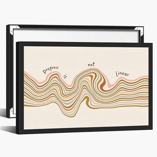 Progress is Not Linear Motivational Canvas Wall Art Print Mental Health Quote Inspirational Art Poster Therapy Psychologist Home Office Affirmation Wall Decor Minimalist Picture 20x30inch black framed