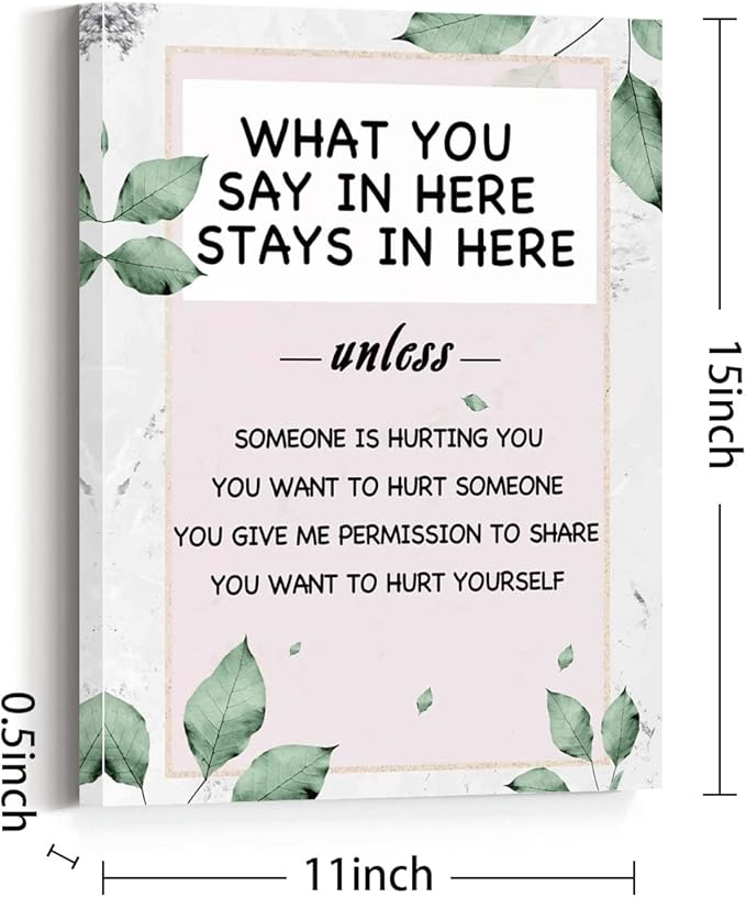 What You Say In Here Stays In Here Canvas Wall Art,Mental Health Positive Canvas Framed Wall Art Painting Ready to Hang for Kids Classroom Nursery Therapist Office Wall Decor (12 x 15 Inch)