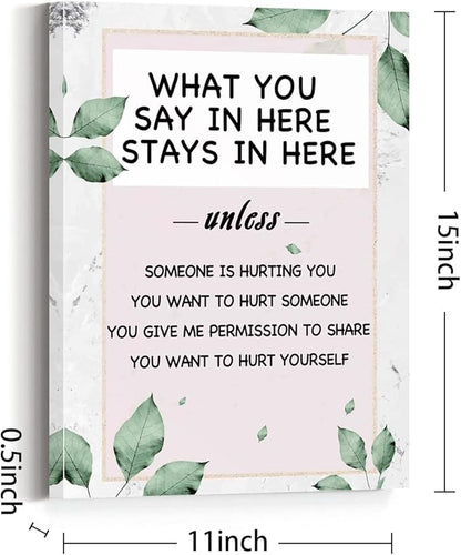 What You Say In Here Stays In Here Canvas Wall Art,Mental Health Positive Canvas Framed Wall Art Painting Ready to Hang for Kids Classroom Nursery Therapist Office Wall Decor (12 x 15 Inch)