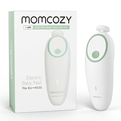 Momcozy Baby Nail File Electric, Gentle Baby Nail Trimmer Electric, Baby Nail Clipper with Night Light, 7 Grinding Head Replacement Pads, Green