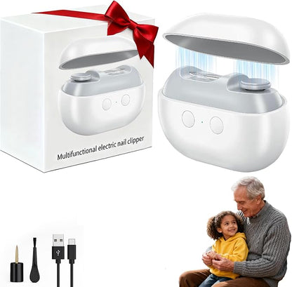 2026 Upgraded 3-in-1 Portable Electric Nail Clipper & Polisher with LED Light, USB Rechargeable, Nail Scraps Storage, Safety Electric Toe Nail Clipper for Seniors, Kids, Adult, Caregivers (White Gray)