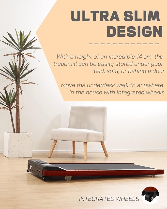Maksone Portable Walking Pad with Remote Control,Wooden Office Treadmill for Home&Work，LED Dispaly Under Desk Treadmill