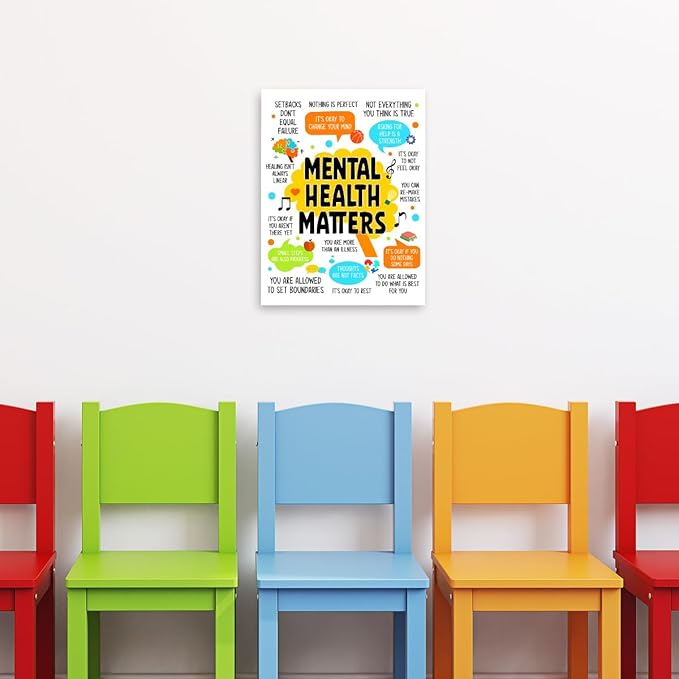 YEOION Mental Health Matters Wall Decor,Therapy Office Mental Health Wall Art Canvas Framed Poster Print for Calming Corner Classroom School Counselor Wall Decor 12 x 15 in