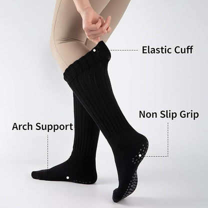COOVAN Grip Pilates Socks for Women 3 Pairs Yoga Slouch Crew Long Scrunch Slipper Socks for Barre Ballet Dance Hospital