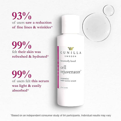 GUNILLA Cell Rejuvenator | Plant-Based Anti-Aging Facial Serum | Hydrates, Firms & Smooths for Radiant Skin | With Collagen, Elastin, Ginseng & Vitamins A, B, C & D | Vegan, Spa-Grade Skincare 4oz