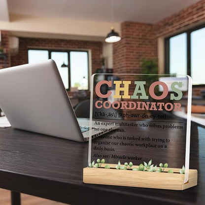 Chaos Coordinator Gifts for Women, Thank You Gifts for Coworkers Employees Boss Leader, Chaos Coordinator Definition Acrylic Desk Plaque Sign Office Decor 4 x 4 Inches