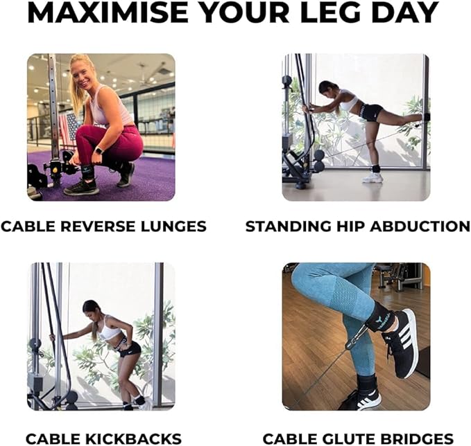 Ankle Straps for Cable Machines Women - Adjustable Gym Ankle Strap for Cable Machine, Neoprene Padded Cable Straps, Durable Leg Strap with Cable Cuff, Glute Kickback Ankle Strap with D Rings