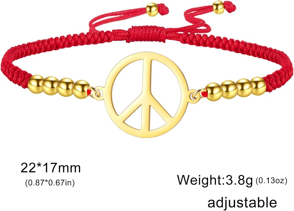 LIKGREAT Peace Sign Pendant Bracelet for Women Peace Symbol Adjustable Handmade Braided Wax Cords Beaded Bracelet