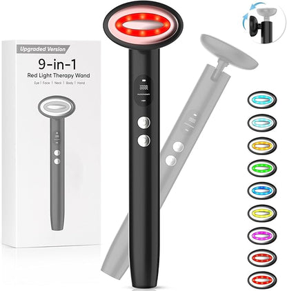 Light-Therapy-Wand, Red Light Therapy for Face and Neck, 9-in-1 Led Facial Sculptor Rejuvenation Eyes & Face Massager Tool