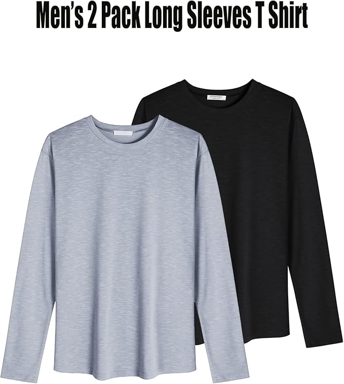 COOFANDY Men 2 Pack Muscle Fitted T Shirt Gym Workout Athletic Long Sleeves Tee