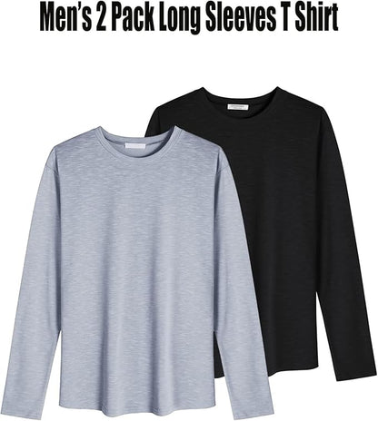 COOFANDY Men 2 Pack Muscle Fitted T Shirt Gym Workout Athletic Long Sleeves Tee