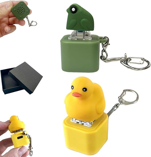 Frog Croaking Fidget Toy, Fun Stress Relief Toy with Led Lights, Cute Duck Quacking Keychain, Adults Keyboard Clicker, Ideal for ADHD and Autism (Frog Croaking +Duck Quacking)