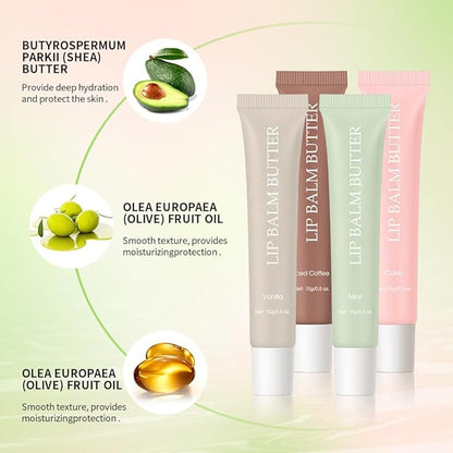 Summer Lip Glossy Butter Lip Balm, Lip Gloss Set, Soothing Lip Skincare, Instant Moisture, Lightweight, Nourish, Hydrate, Moisturizing Tint, Non-Sticky, Long-lasting (4Colors, Large)