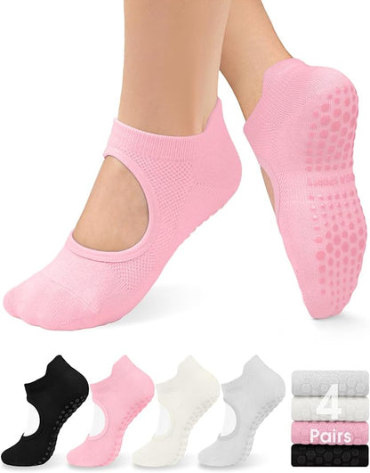 yeuG Grip Pilates Socks for Women Yoga Socks with Grips Open Top Non Slip Grippy Socks for Barre, Ballet, Barefoot Workout
