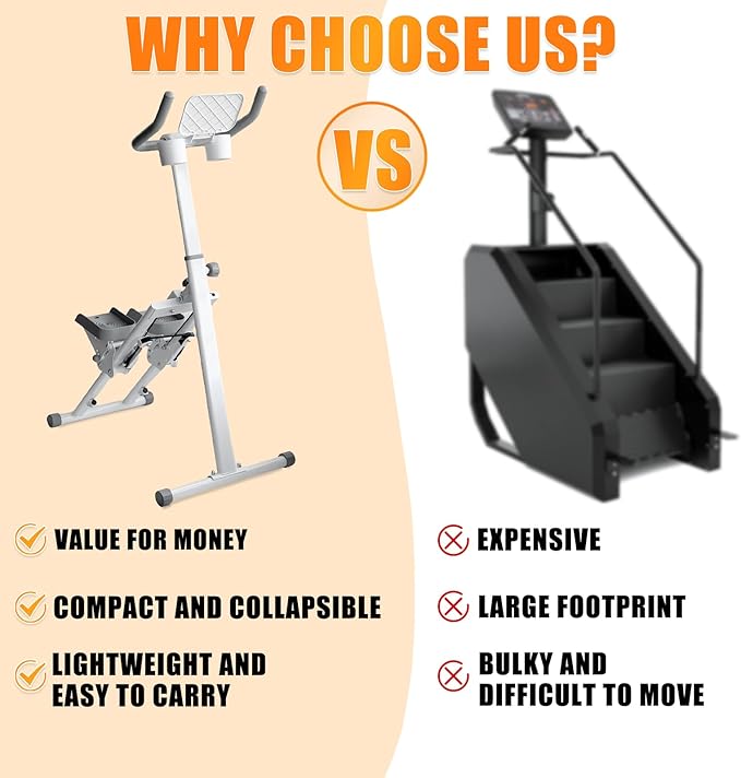 Stair Stepper Folding Vertical Aerobics Appliances Exercise Climber for at-Home Workouts Total Body Exerciser with Handle 242LBS Load with Pedal/Stand/Cup Holder, Step Angle Adjustable