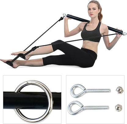 Spreader Bar Black Silver Red Gold Adjustable Exercise Stainless Steel Bar with 2 Fixed Rings, Yoga Training Fitness Gear, Workout Bar,Sports Gym Kit (Black)