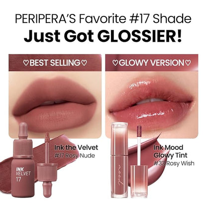 Peripera Ink Mood Glowy Tint | Lip-Plumping, Naturally Moisturizing, Lightweight, Glow-Boosting, Long-Lasting, Comfortable, Non-Sticky, Mask Friendly, No White Film 033 ROSY WISH