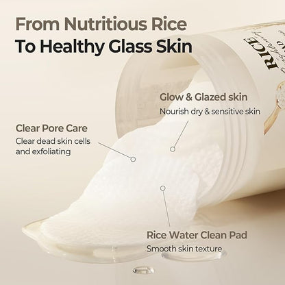 SKINFOOD Rice Daily Toner Pad, Korean Skincare Face Toner with 100% Cotton Pads for Glow Glass Skin, Natural Rice Water Milk, Hydrating, Exfoliating, Glowing, Vegan, 8.81 oz (60 Pads)