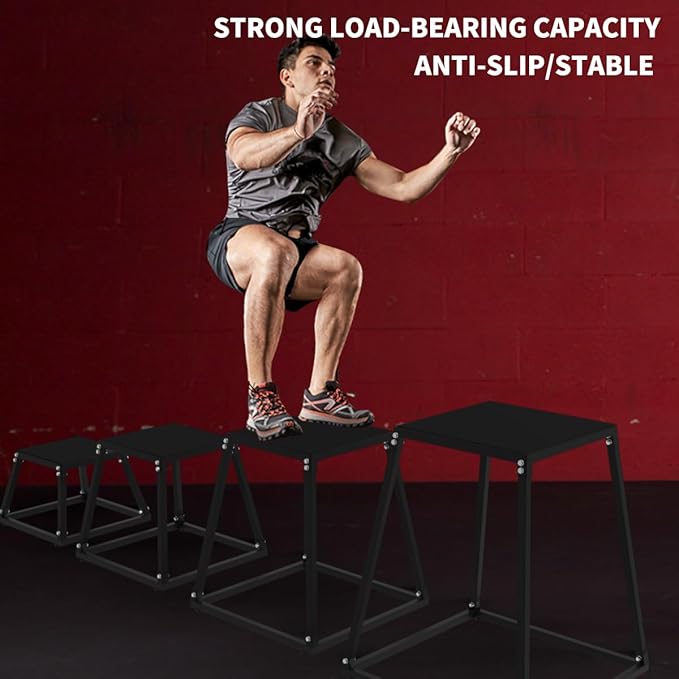 Metal Plyometric Jumping Box,12/18/24/30 Inch Steel Plyo Box Set for Fitness Exercise Home Gym,Single/Set